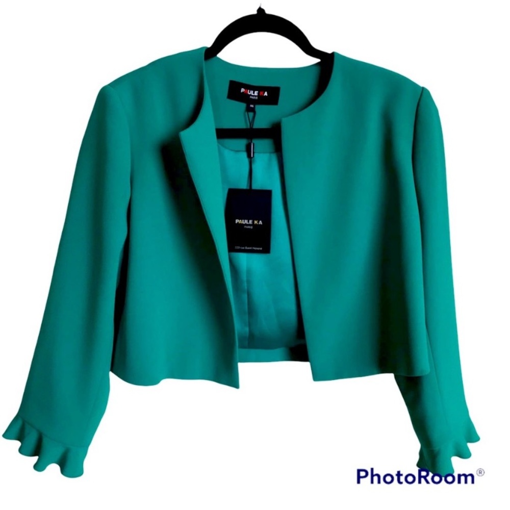 PAULE KA Paris Women’s Jacket/Blazer Ruffle Cuff Emeraude